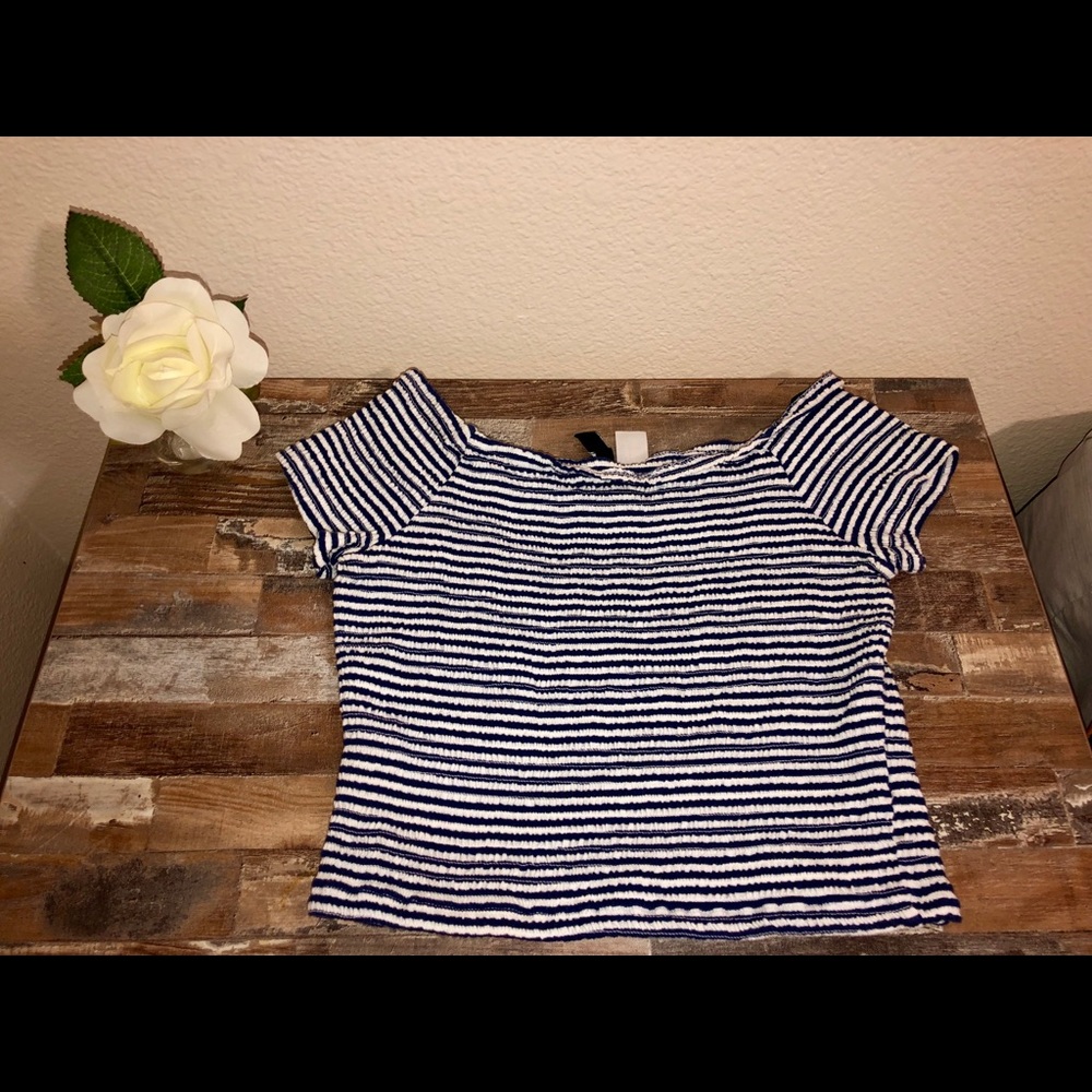 Navy and White Smock Crop Top